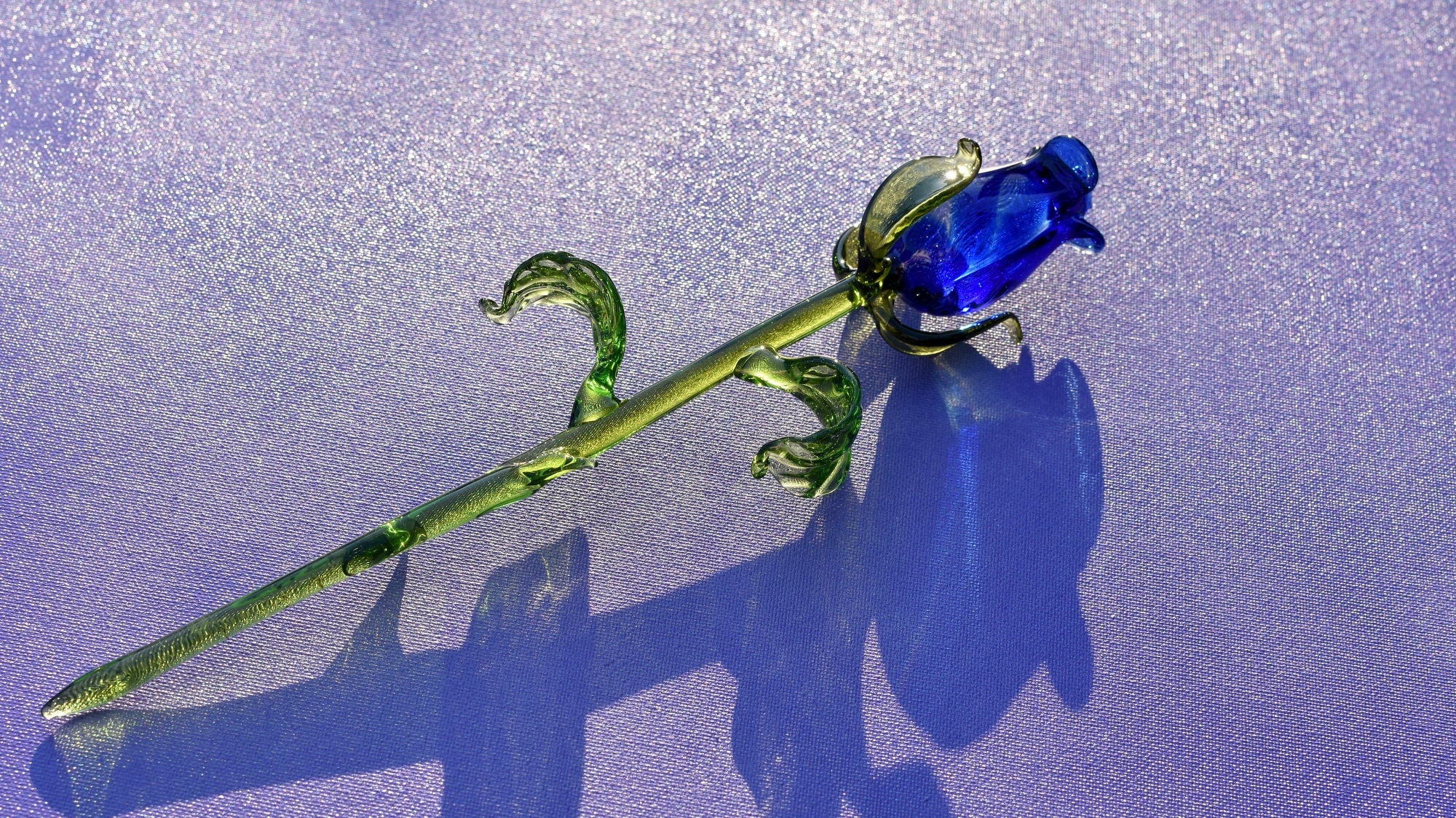 "Luna" Handblown Blue Rose