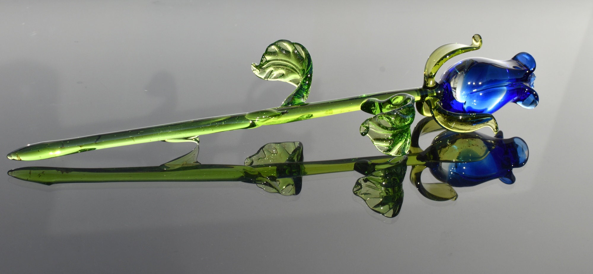 "Luna" Handblown Blue Rose