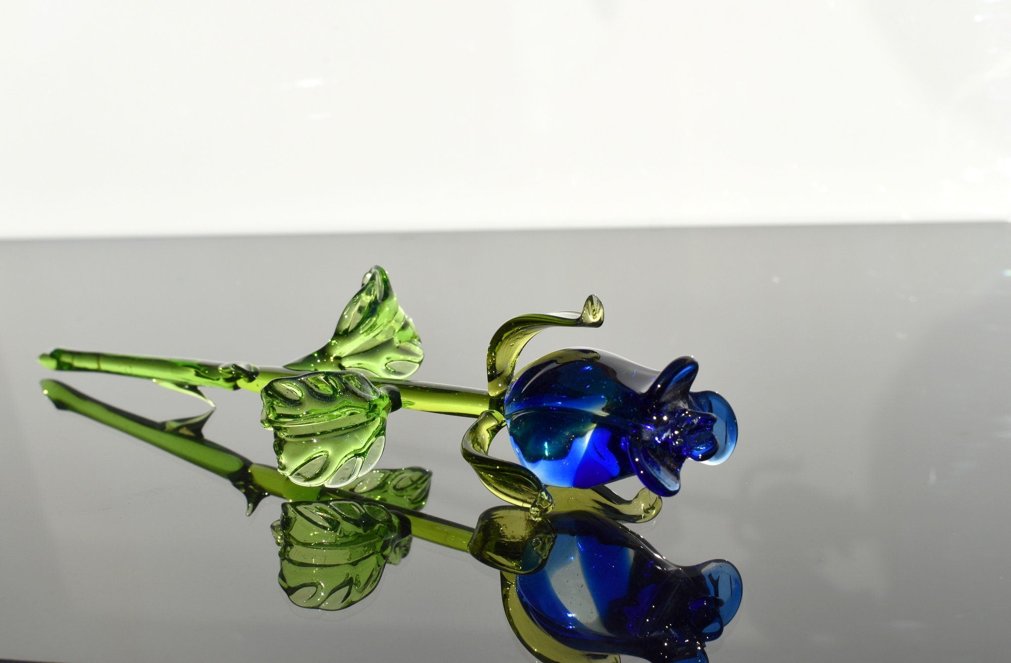 "Luna" Handblown Blue Rose