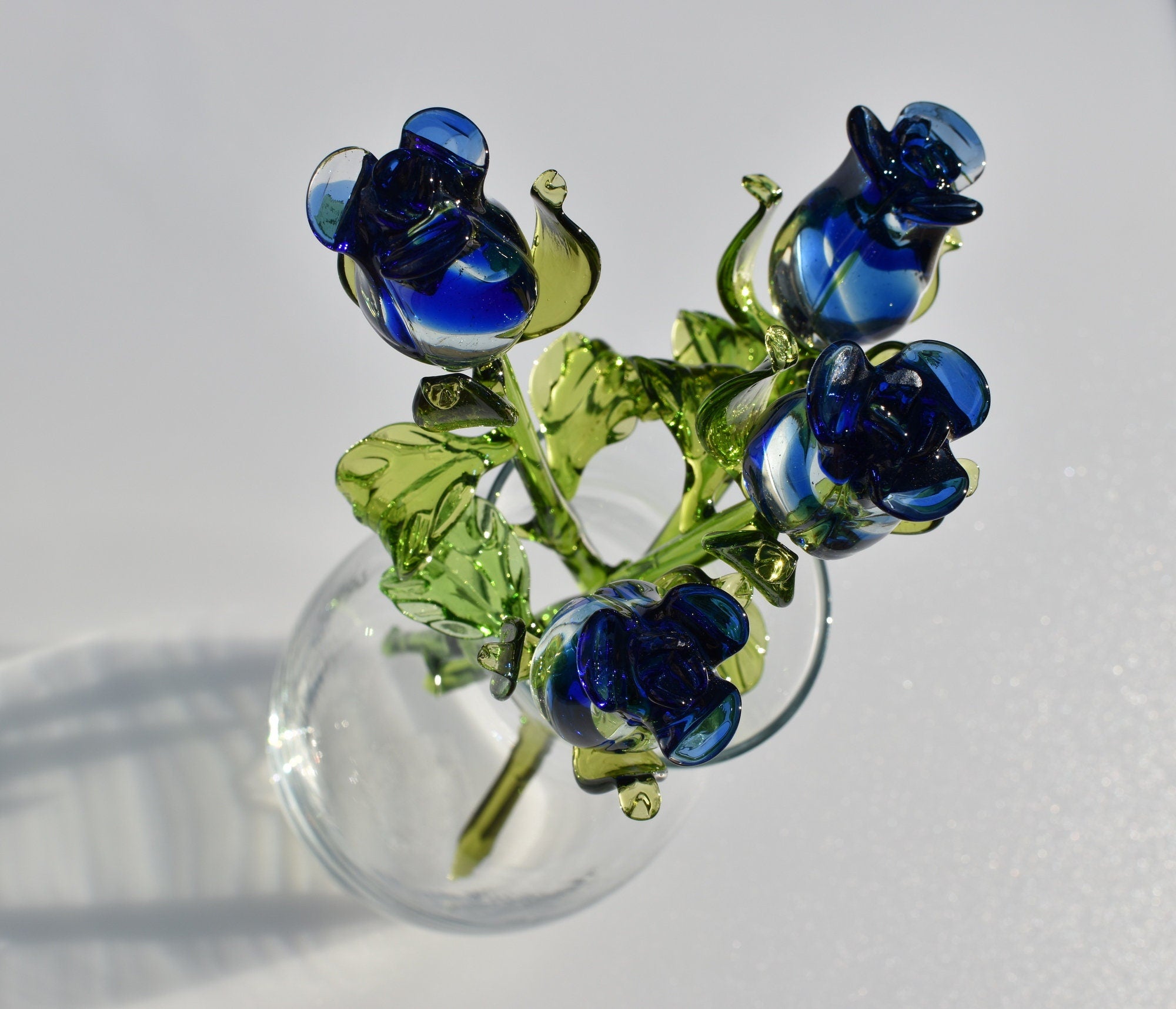 "Luna" Handblown Blue Rose