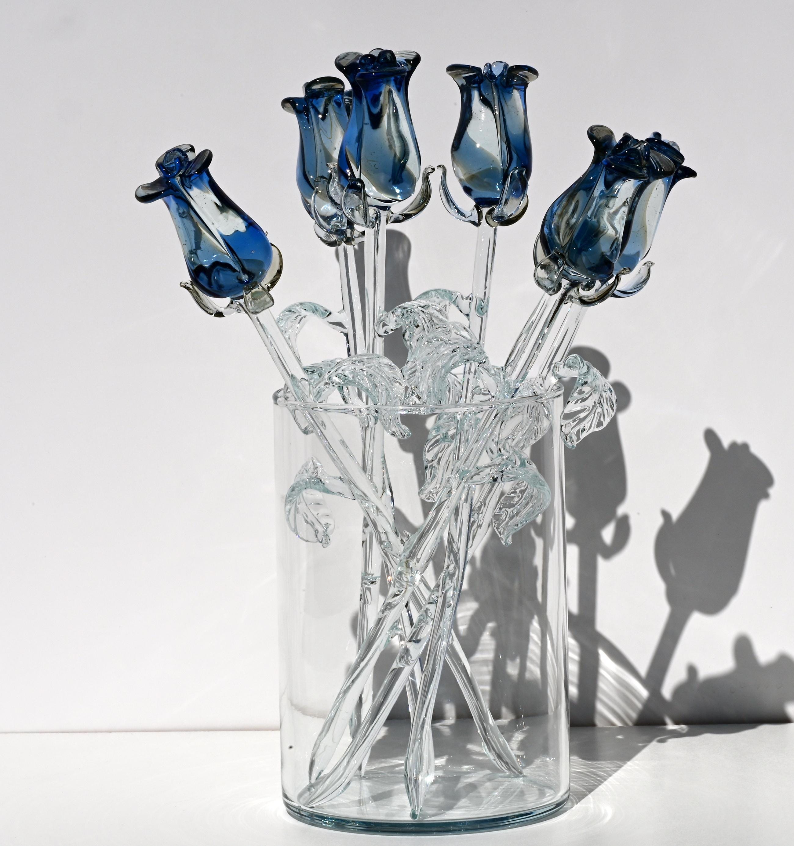 "Marina" Crystal-Blue Fusion Glass Rose