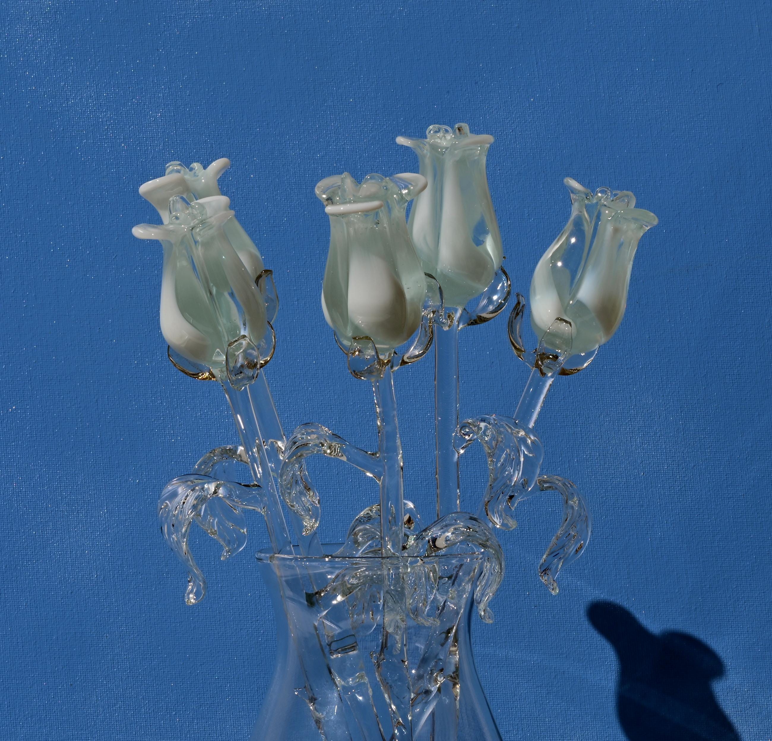 "Isla" White & Transparent Glass Rose