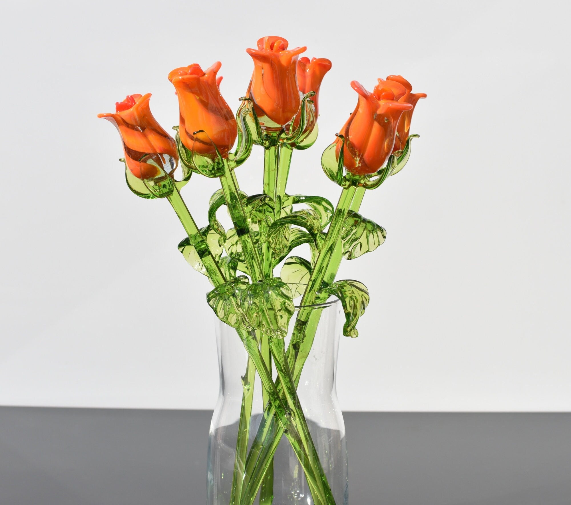 "Naranja" Orange & Transparent Glass Flower