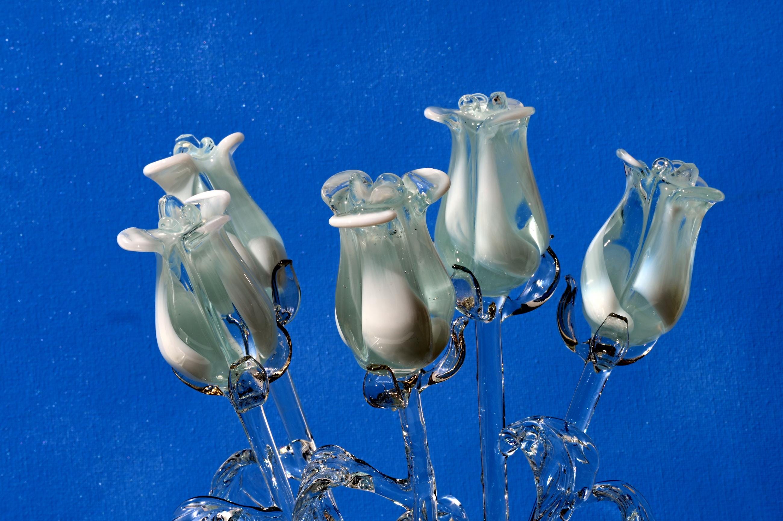 "Isla" White & Transparent Glass Rose