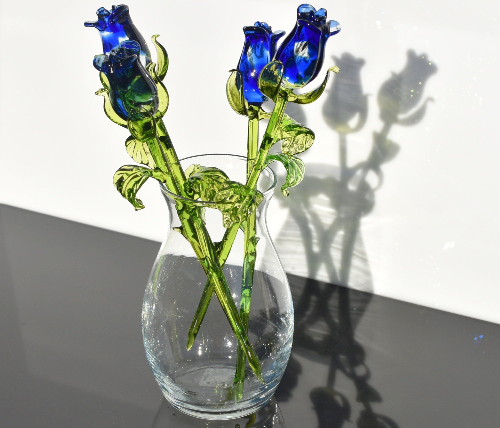 "Luna" Handblown Blue Rose