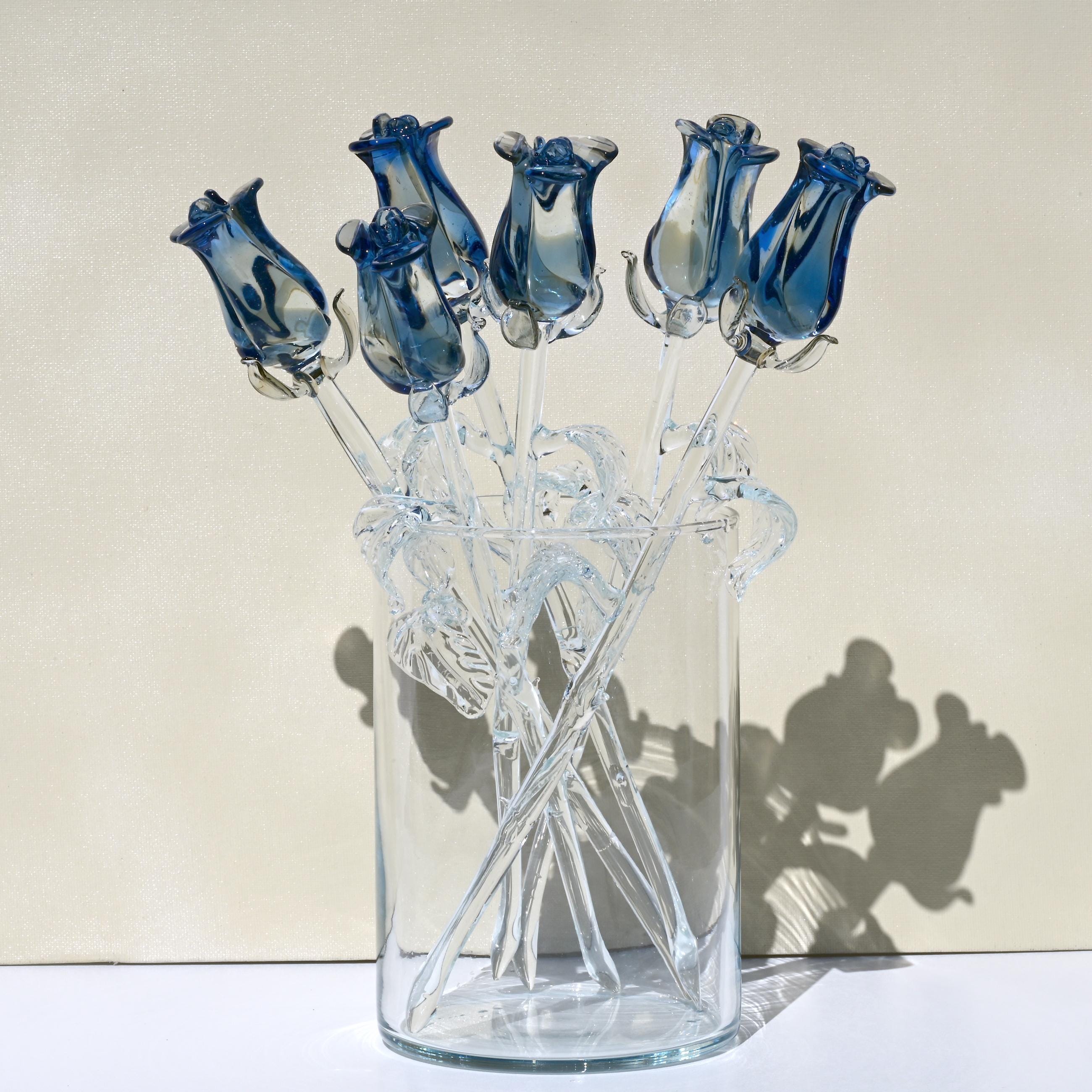 "Marina" Crystal-Blue Fusion Glass Rose