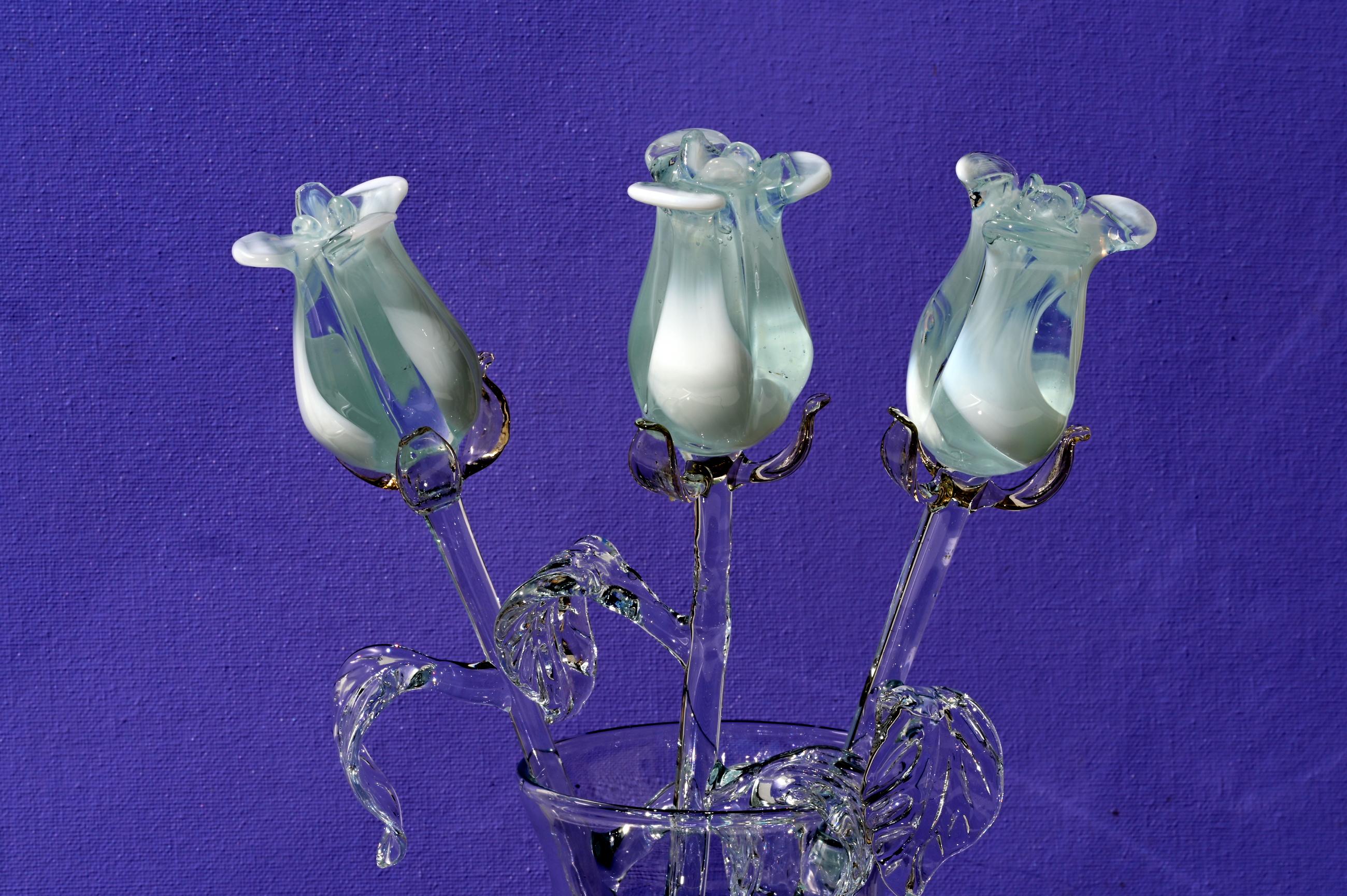 "Isla" White & Transparent Glass Rose