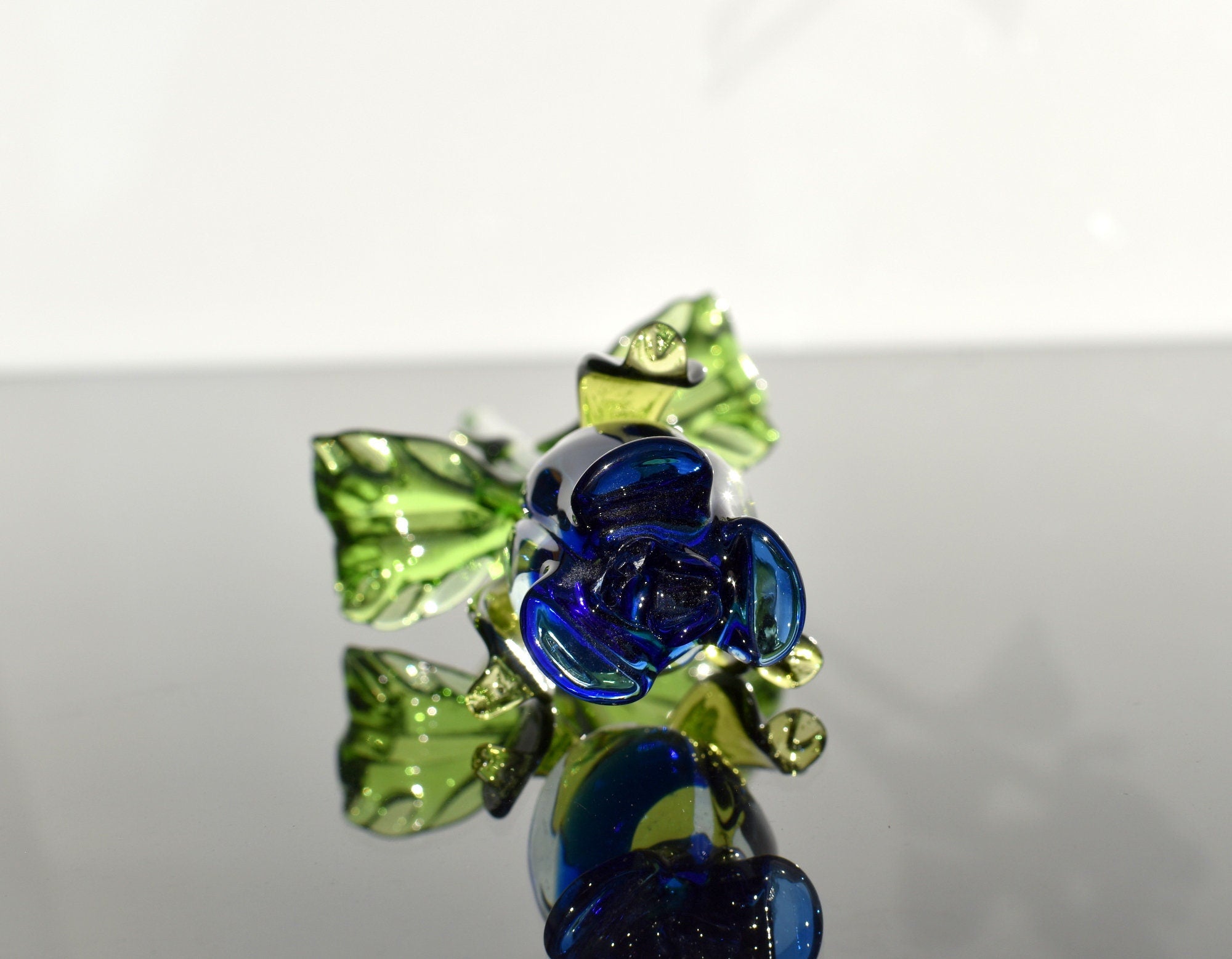 "Luna" Handblown Blue Rose