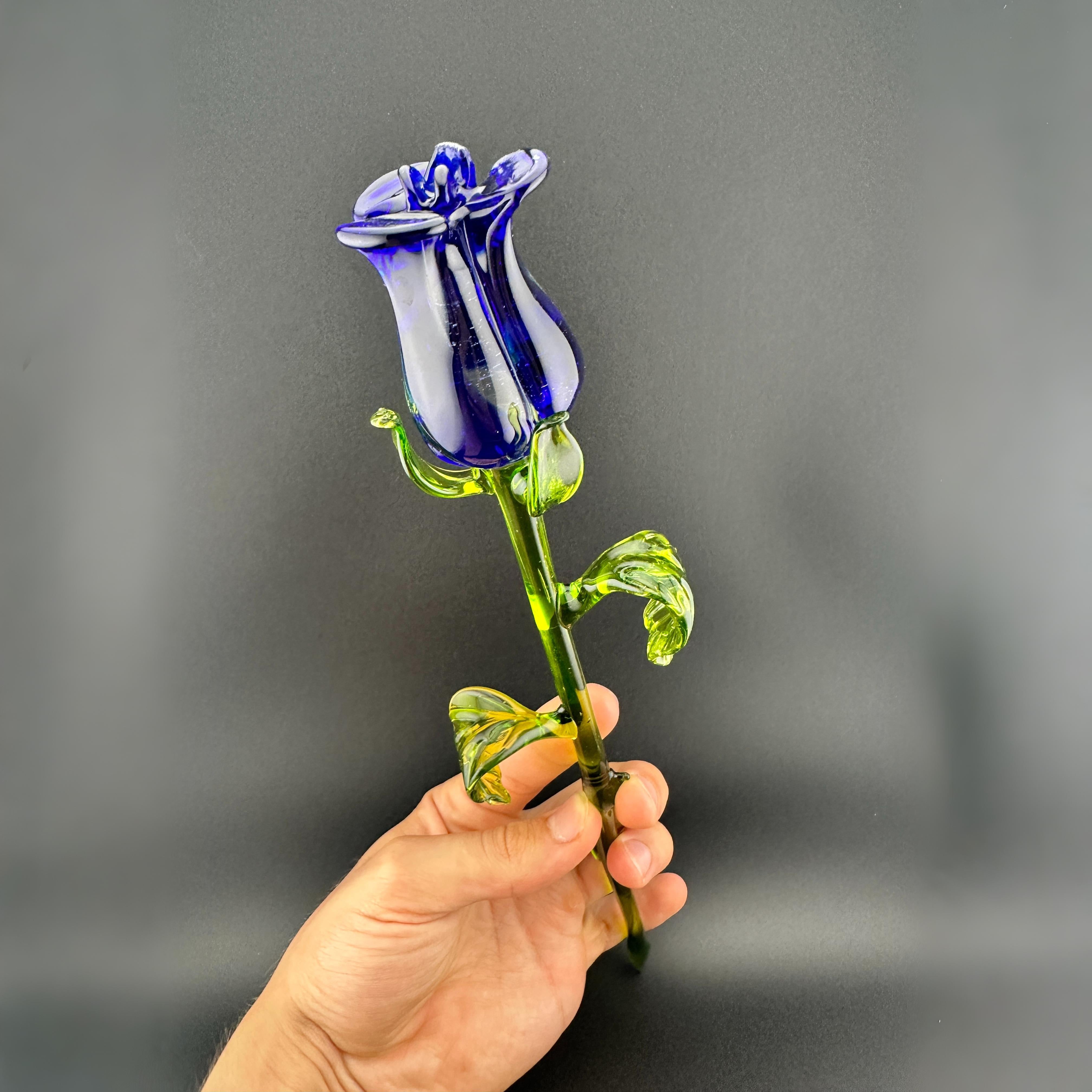 "Luna" Handblown Blue Rose