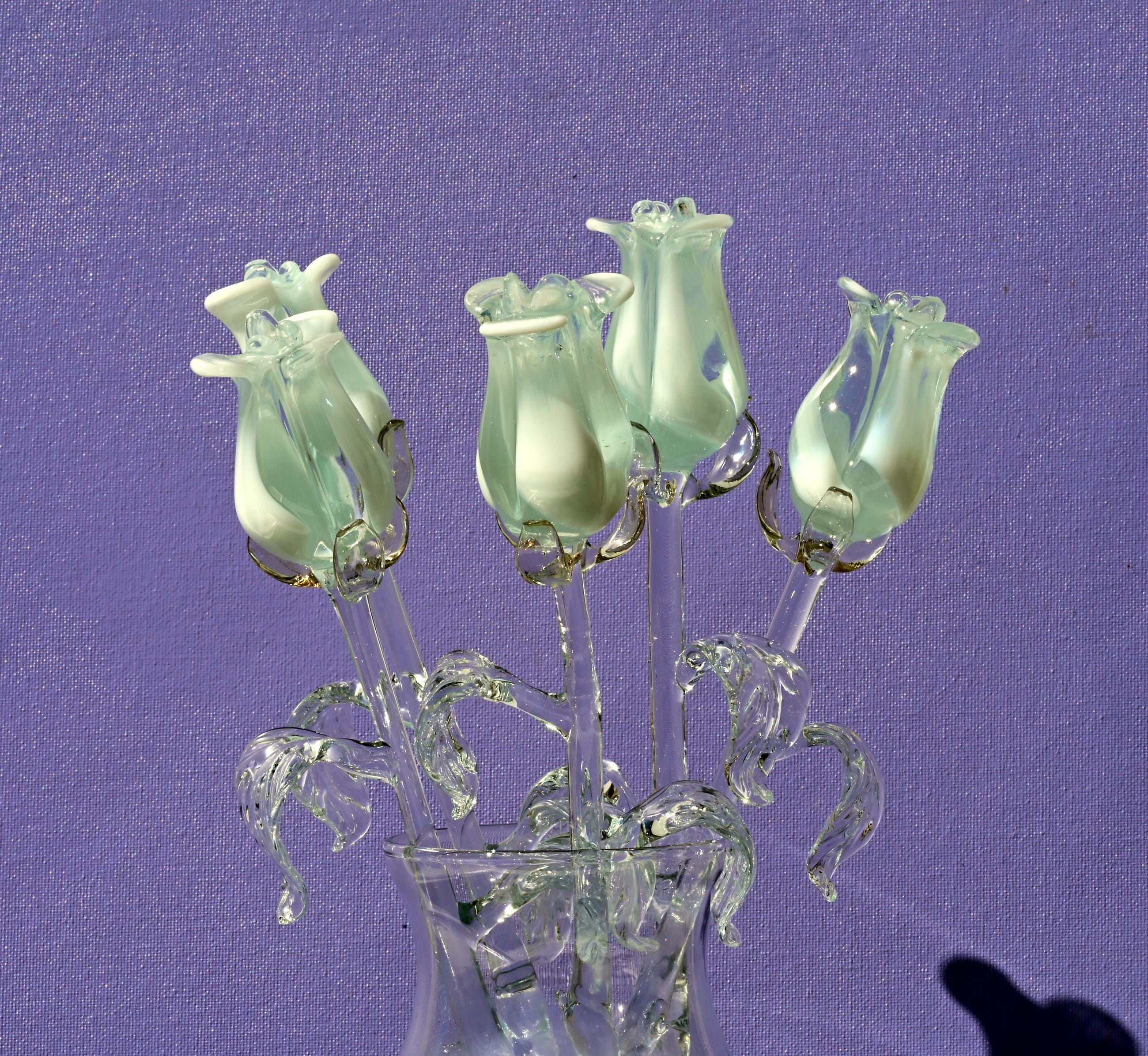 "Isla" White & Transparent Glass Rose