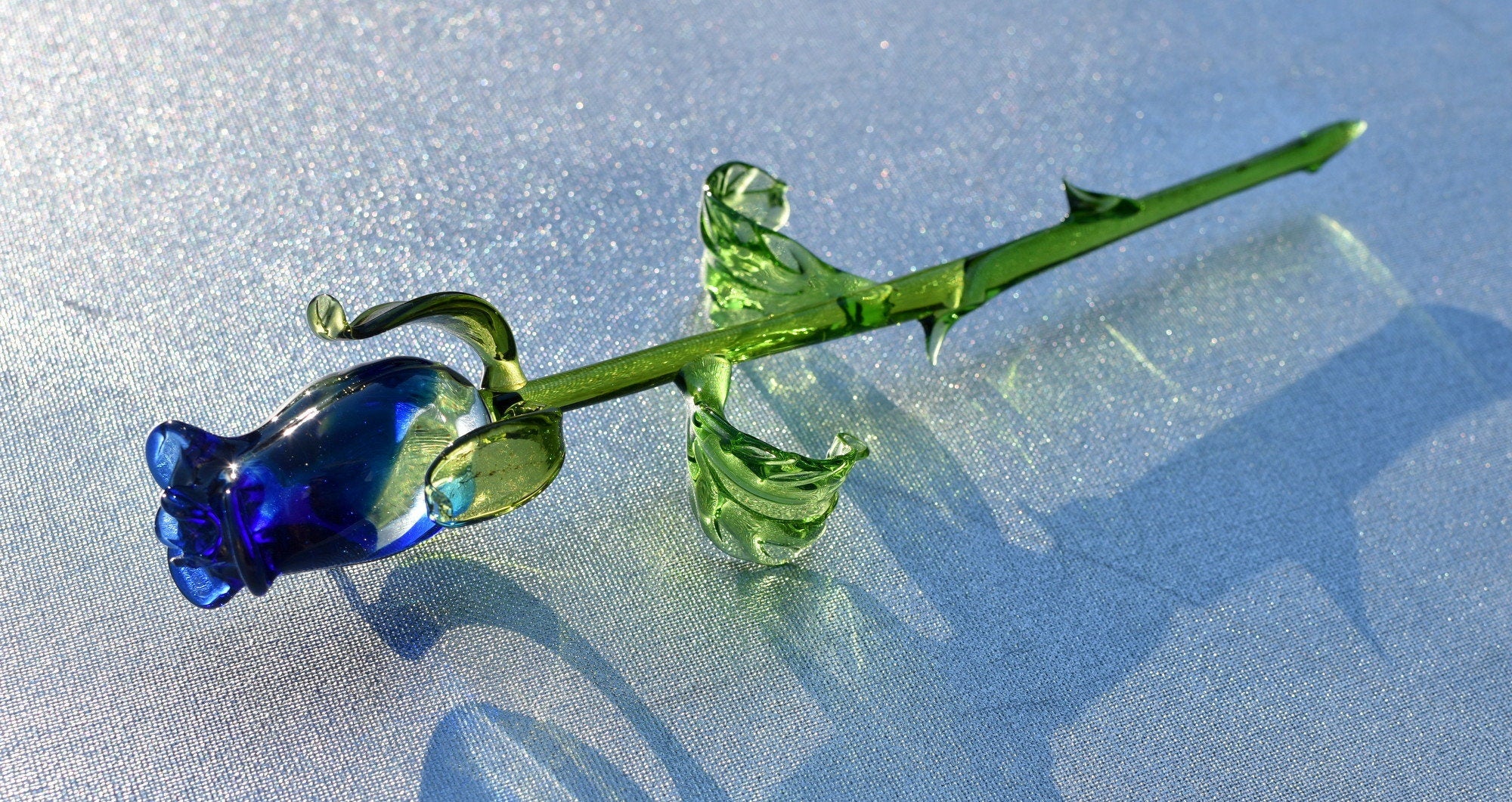 "Luna" Handblown Blue Rose