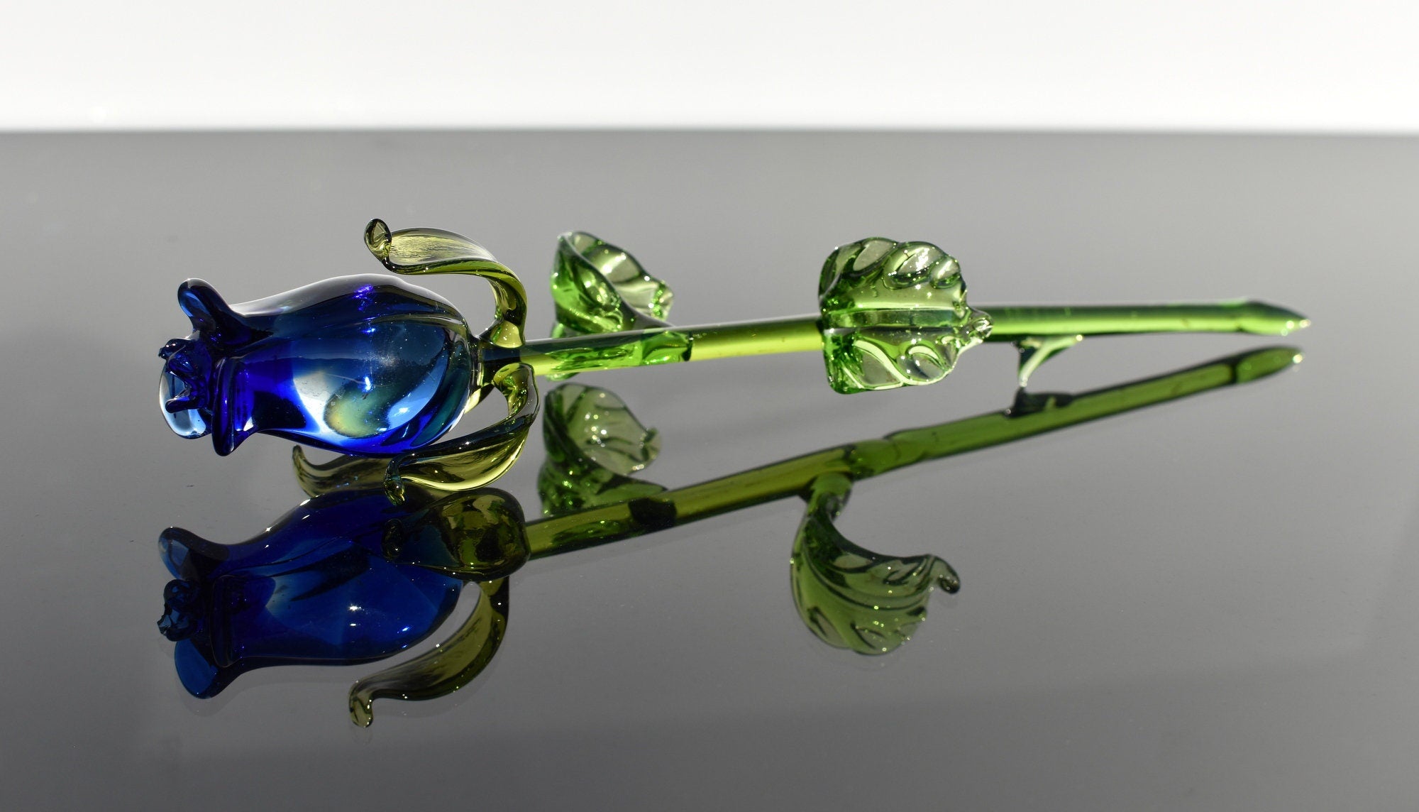 "Luna" Handblown Blue Rose